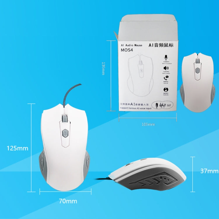 Pcsensor MOS4 4 Keys 2400DPI Game Intelligent Voice Recognition Input Mouse, Cable Length: 1.5m(Mute)