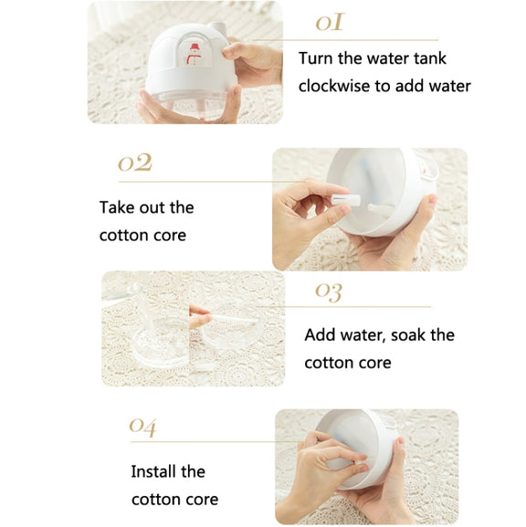 ZAY-H006 Plug-in Snowman Humidifier Night Light USB Mute Cute Desktop Air Mini Atomizer Air Humidifier(White)