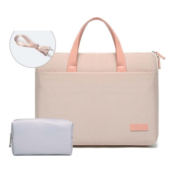 For MacBook 15.6-16.1 Inches MAHOO 10188 Ultra-Thin Hand Computer Bag Messenger Laptop Bag, Color:Khaki+Gray PU Power Bag