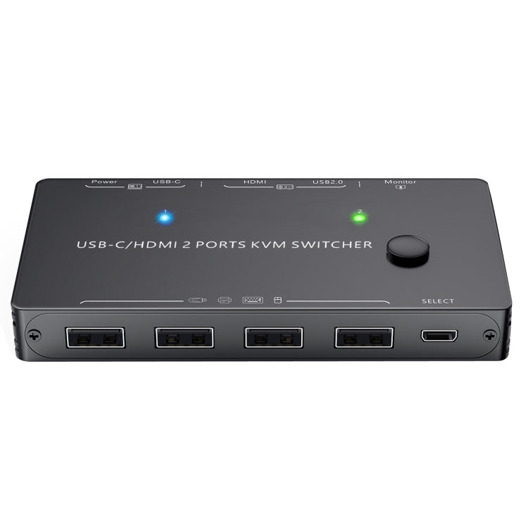 KCEVE-201TC HDMI +Type-C Input 2 In 1 Out 4K 60HZ KVM HD Switcher(Black) - Switch by PMC Jewellery | Online Shopping South Africa | PMC Jewellery | Buy Now Pay Later Mobicred