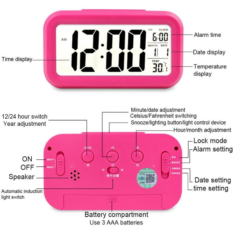 Temperature Type Lazy Snooze Alarm Mute Backlit Electronic Clock(Black)