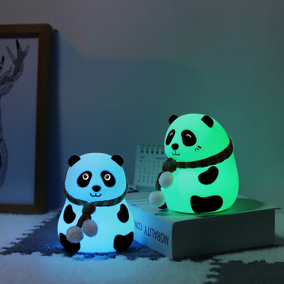 Cute Panda Night Light USB Charging Touch Control Colorful Silicone Bedside Lamp(Big Eyes)
