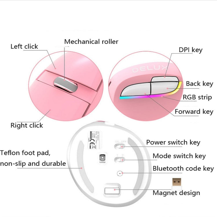DELUX M618Mini Colorful Wireless Luminous Vertical Mouse Bluetooth Rechargeable Vertical Mouse(Elegant black) - free shipping - PMC Jewellery - Order now!