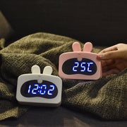 Mini Cute Cartoon Multifunctional Digital Luminous Thermometer Small Alarm Clock(Blue Dog)