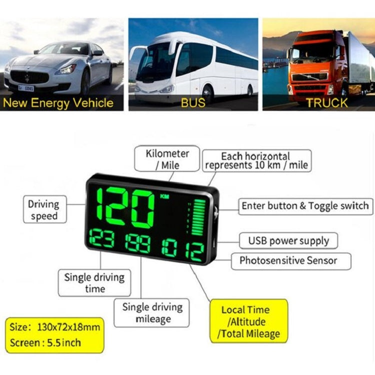 Kingneed C90 5.5inch HUD Car Head-up Display GPS Car Universal Mileage Speed Meter Speeding Alarm / GPS Satellite Speed Measurement(Black) - free shipping - PMC Jewellery - Order now!