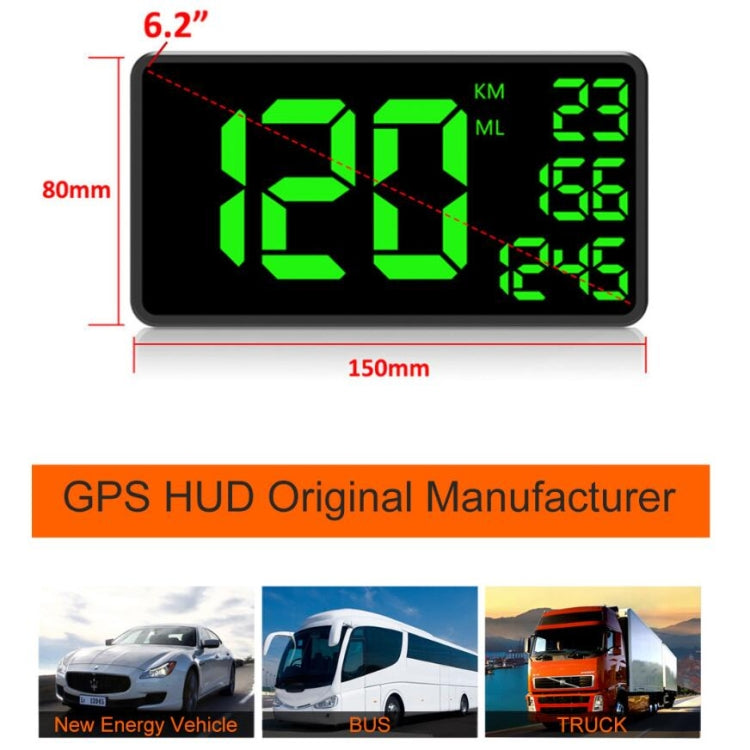 C1090 6.2 inch HUD Car Head-up Display GPS Car Universal Mileage Speed Meter Speeding Alarm / GPS Satellite Speed Measurement(Black)