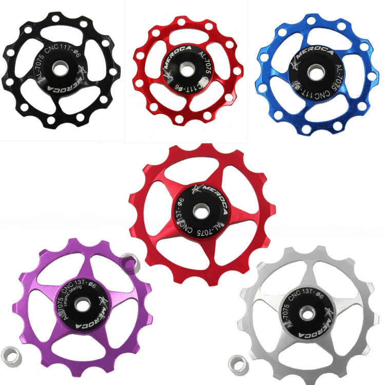 MEROCA Metal Bearings Mountain Bike Road Bike Rear Derailleur Guide Wheel 11T/13T Guide Wheel, Specification:13T, Color:Blue
