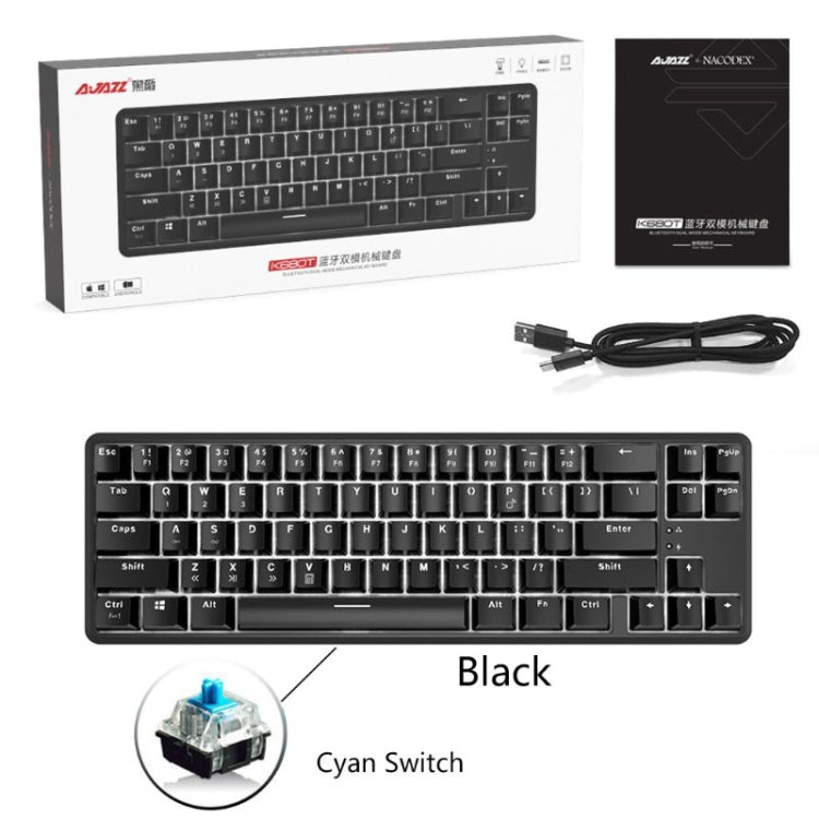 Ajazz K680T Mini USB Wired Dual-mode Charging 68-keys Laptop Bluetooth Mechanical Keyboard, Cable Length: 1.6m, Style:Green Shaft(Black) - free shipping - PMC Jewellery - Order now!