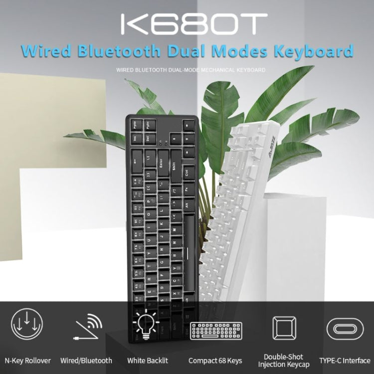 Ajazz K680T Mini USB Wired Dual-mode Charging 68-keys Laptop Bluetooth Mechanical Keyboard, Cable Length: 1.6m, Style:Black Shaft(White) - free shipping - PMC Jewellery - Order now!