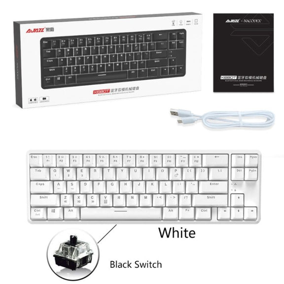 Ajazz K680T Mini USB Wired Dual-mode Charging 68-keys Laptop Bluetooth Mechanical Keyboard, Cable Length: 1.6m, Style:Black Shaft(White)