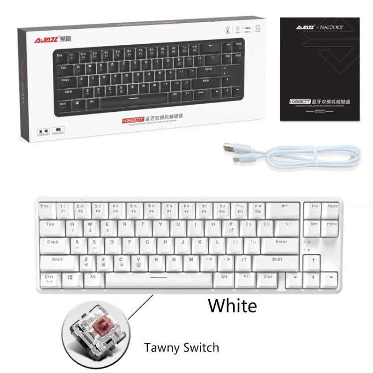 Ajazz K680T Mini USB Wired Dual-mode Charging 68-keys Laptop Bluetooth Mechanical Keyboard, Cable Length: 1.6m, Style:Tea Shaft(White) - free shipping - PMC Jewellery - Order now!