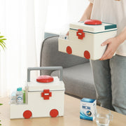 Ambulance First Aid Box Family Medicine Box Household Large Double-layer Medicine Box(White)