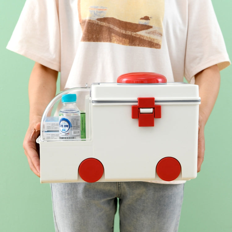 Ambulance First Aid Box Family Medicine Box Household Large Double-layer Medicine Box(White)