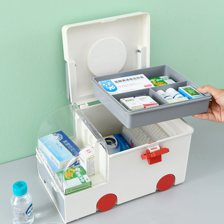 Ambulance First Aid Box Family Medicine Box Household Large Double-layer Medicine Box(White)