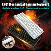 RK61 61 Keys Bluetooth / 2.4G Wireless / USB Wired Three Modes Tablet Mobile Gaming Mechanical Keyboard, Cable Length: 1.5m, Style:Tea Shaft(Black)