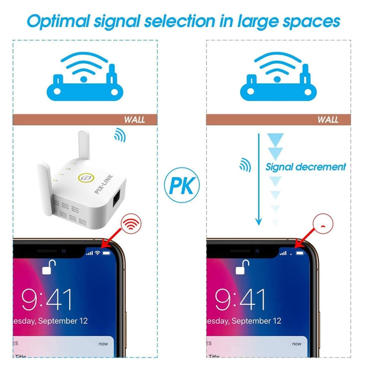 PIX-LINK WR22 300Mbps Wifi Wireless Signal Amplification Enhancement Extender, Plug Type:US Plug(Black)