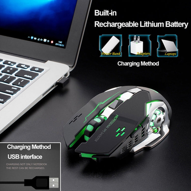 FREEDOM-WOLF X8 2400 DPI 6 Keys 2.4G Wireless Charging Silent Luminous Gaming Mechanical Mouse(Metal Grey) - Wireless Mice by PMC Jewellery | Online Shopping South Africa | PMC Jewellery | Buy Now Pay Later Mobicred
