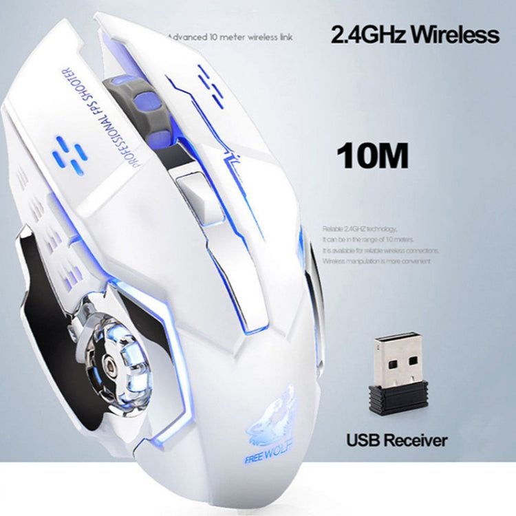 FREEDOM-WOLF X8 2400 DPI 6 Keys 2.4G Wireless Charging Silent Luminous Gaming Mechanical Mouse(Metal Grey) - Wireless Mice by PMC Jewellery | Online Shopping South Africa | PMC Jewellery | Buy Now Pay Later Mobicred