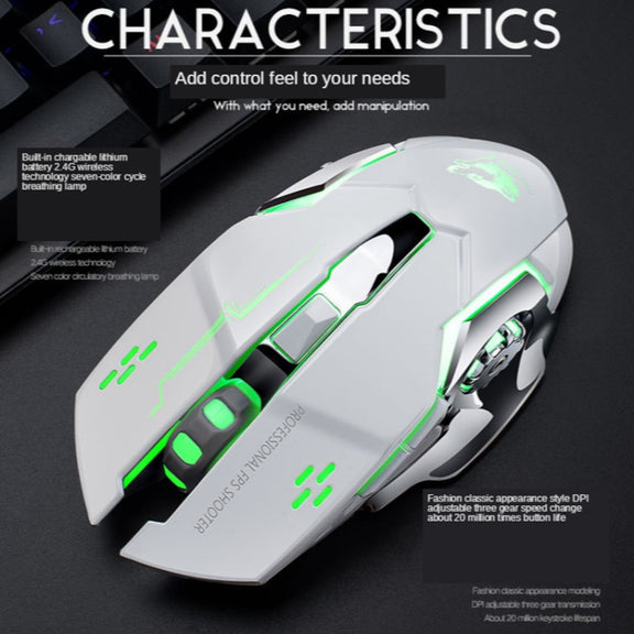 FREEDOM-WOLF X8 2400 DPI 6 Keys 2.4G Wireless Charging Silent Luminous Gaming Mechanical Mouse(Star Black)