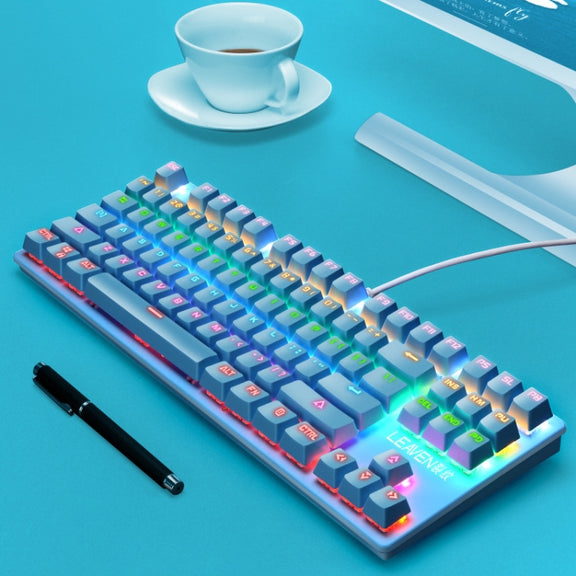 LEAVEN K550 87 Keys Green Shaft Gaming Athletic Office Notebook Punk Mechanical Keyboard, Cable Length: 1.8m(Blue)