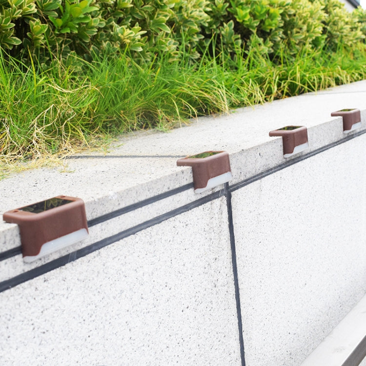 4 PCS Solar Railing Light Staircase Light Outdoor Water-resistant LED Step Light Garden Decoration Landscape Light, Warm White Light(Brown)