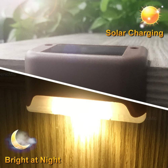4 PCS Solar Railing Light Staircase Light Outdoor Water-resistant LED Step Light Garden Decoration Landscape Light, Warm White Light(Brown)