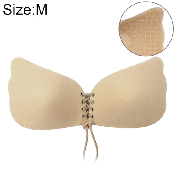 Women Self-Adhesive Strapless Bandage Blackless Solid Bra Silicone Underwear Invisible Bra, Size:M (T Khaki)