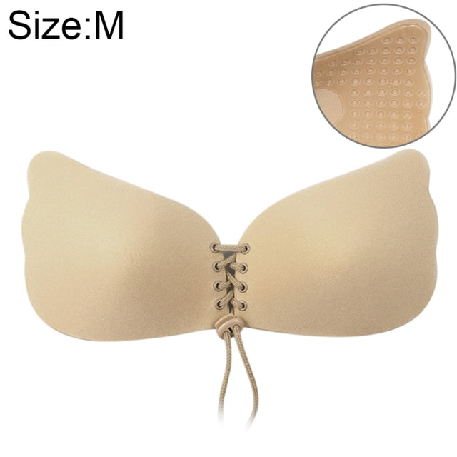Women Self-Adhesive Strapless Bandage Blackless Solid Bra Silicone Underwear Invisible Bra, Size:M (T Khaki)