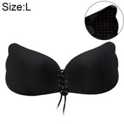 Women Self-Adhesive Strapless Bandage Blackless Solid Bra Silicone Underwear Invisible Bra, Size:L (T Black)