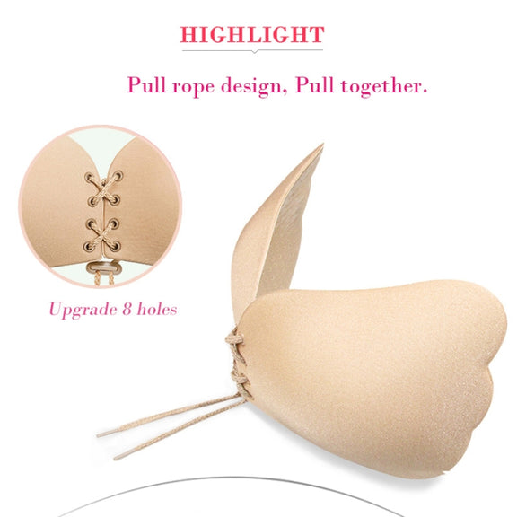 Women Self-Adhesive Strapless Bandage Blackless Solid Bra Silicone Underwear Invisible Bra, Size:L (T Black)