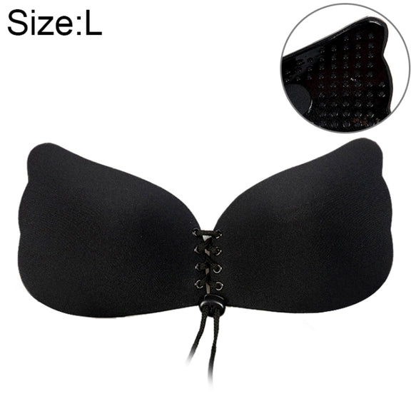 Women Self-Adhesive Strapless Bandage Blackless Solid Bra Silicone Underwear Invisible Bra, Size:L (T Black)
