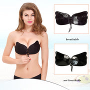 Women Self-Adhesive Strapless Bandage Blackless Solid Bra Silicone Underwear Invisible Bra, Size:L (T Black)