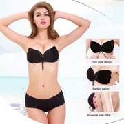 Women Self-Adhesive Strapless Bandage Blackless Solid Bra Silicone Underwear Invisible Bra, Size:L (T Black)