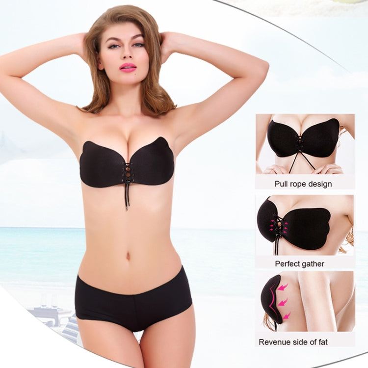 Women Self-Adhesive Strapless Bandage Blackless Solid Bra Silicone Underwear Invisible Bra, Size:L (T Black)