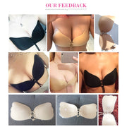 Women Self-Adhesive Strapless Bandage Blackless Solid Bra Silicone Underwear Invisible Bra, Size:L (T Black)