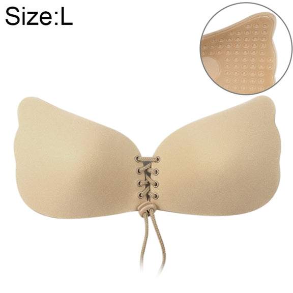 Women Self-Adhesive Strapless Bandage Blackless Solid Bra Silicone Underwear Invisible Bra, Size:L (T Khaki)