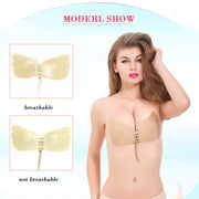 Women Self-Adhesive Strapless Bandage Blackless Solid Bra Silicone Underwear Invisible Bra, Size:L (T Khaki)