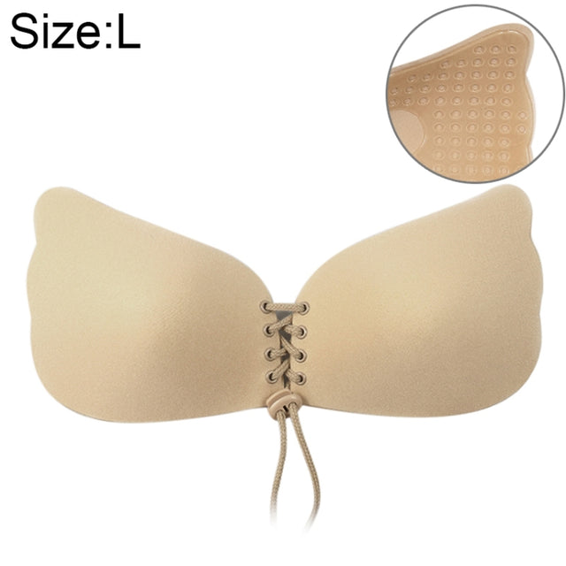 Women Self-Adhesive Strapless Bandage Blackless Solid Bra Silicone Underwear Invisible Bra, Size:L (T Khaki)