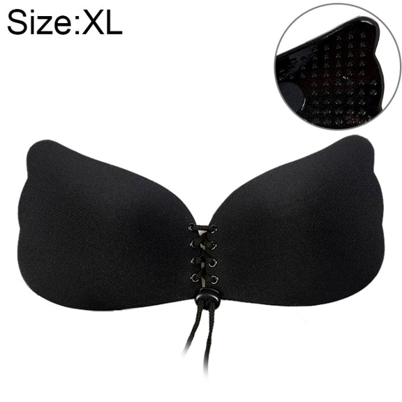 Women Self-Adhesive Strapless Bandage Blackless Solid Bra Silicone Underwear Invisible Bra, Size:XL(T Black)