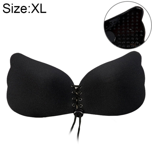 Women Self-Adhesive Strapless Bandage Blackless Solid Bra Silicone Underwear Invisible Bra, Size:XL(T Black)