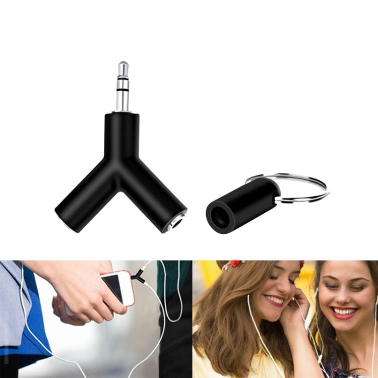 Mini Y Shaped 3.5mm Male to Double 3.5mm Female Jack Audio Headset Adapter Connector Keychain(Black) - Splitter Adapter by PMC TechLife | Online Shopping South Africa | PMC TechLife