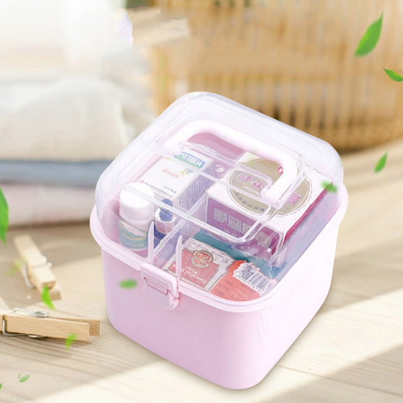 Multifunctional Transparent Plastic Cosmetic Storage Box Household Supplies Storage Pill Box(White)