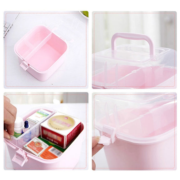 Multifunctional Transparent Plastic Cosmetic Storage Box Household Supplies Storage Pill Box(White)