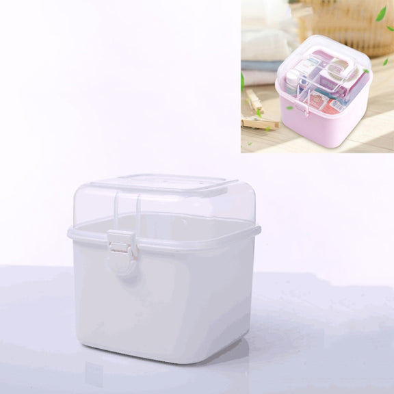 Multifunctional Transparent Plastic Cosmetic Storage Box Household Supplies Storage Pill Box(White)