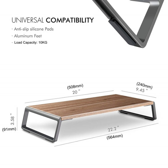 Monitor Stand Riser with Metal Feet for iMac MacBook LCD Display Printer, Lapdesk Tabletop Organizer Sturdy Platform Save Space(Dark Wood Grain)