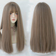 Female Black Long Straight Wig With Air Bangs(Honey Tea Linen (Solid Color) 58CM) - free shipping - PMC TechLife - Order now!