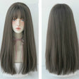 Female Black Long Straight Wig With Air Bangs(Cold Brown (Solid Color) 58CM) - free shipping - PMC TechLife - Order now!