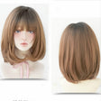 Female Short Hair With Bangs Wig Suitable For Round Face Shoulder Buckle Hair, Color:Honey Pudding Black Top 40CM - free shipping - PMC TechLife - Order now!