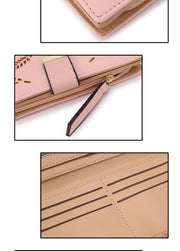 Long Gold Hollow Leaves Coin Purse Card Holders Wallet for Women(Black)