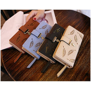 Long Gold Hollow Leaves Coin Purse Card Holders Wallet for Women(Black)